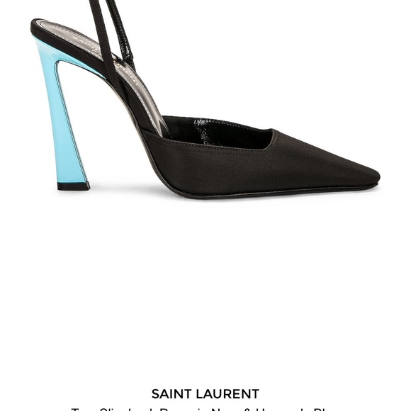 Saint Laurent Tom Slingback Pump in Nero & Heavenly Blue - Picture 12 of 12